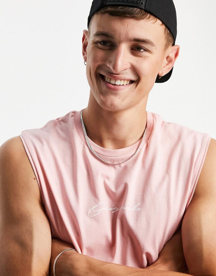 Jack & Jones Originals Oversized Tank With Logo In Pink