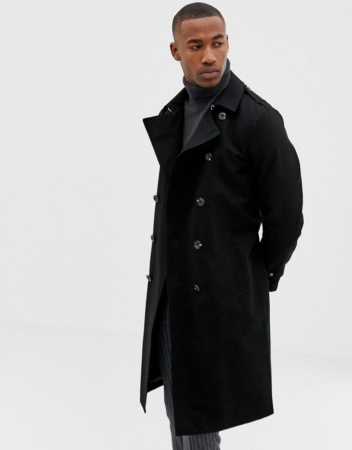 Asos Design Shower Resistant Longline Trench Coat With Belt In Black - Black