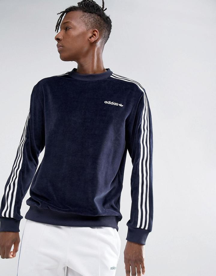Adidas Originals Osaka Velour Sweat In Navy Cv8958 - Navy