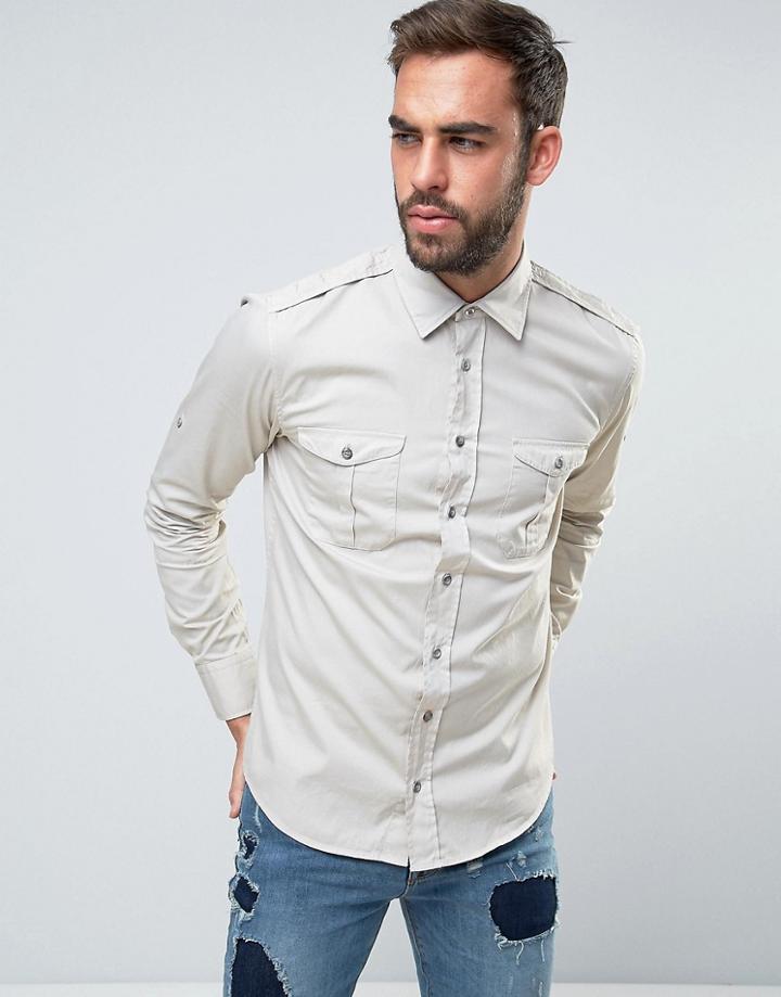 Boss Orange By Hugo Boss Slim Fit Military Shirt - Beige