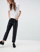 Asos Boyfriend Jeans In Washed Black With Zip Front Detail - Black
