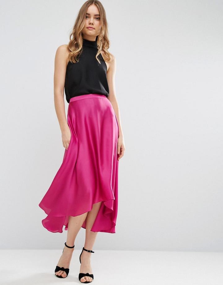 Asos Midi Skirt In Satin With Splices - Pink