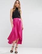 Asos Midi Skirt In Satin With Splices - Pink
