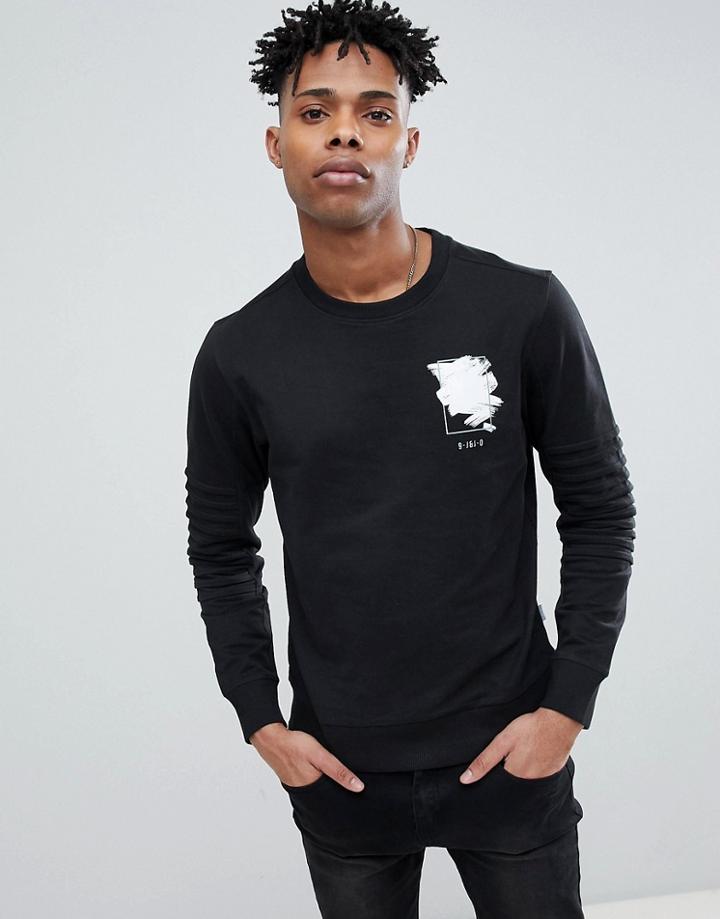 Jack & Jones Core Sweatshirt With Graphic And Ribbed Sleeve Detail - Pink