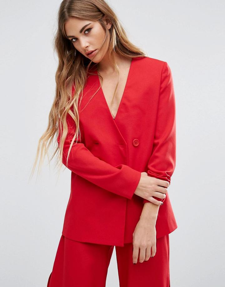 Fashion Union Asymmetric Blazer Co-ord - Red