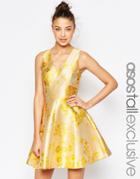 Asos Tall Jacquard Wrap Back Skater Dress - Yellow