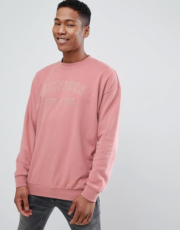 Tommy Hilfiger Unisex Sweatshirt Embroidered Logo In Washed Pink - Pink