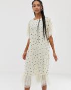 Amy Lynn Short Sleeve Polka Dot Shift Dress With Lace Detail - Cream
