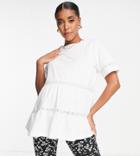 Asos Design Maternity Smock Top With Lace Detail In White