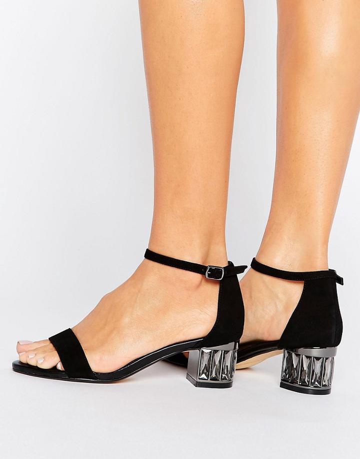 Dune Marcee Suede Mid Jewel Heel Sandal - Black