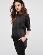 Minimum 3/4 Sleeve Top With Lace Trim - Navy