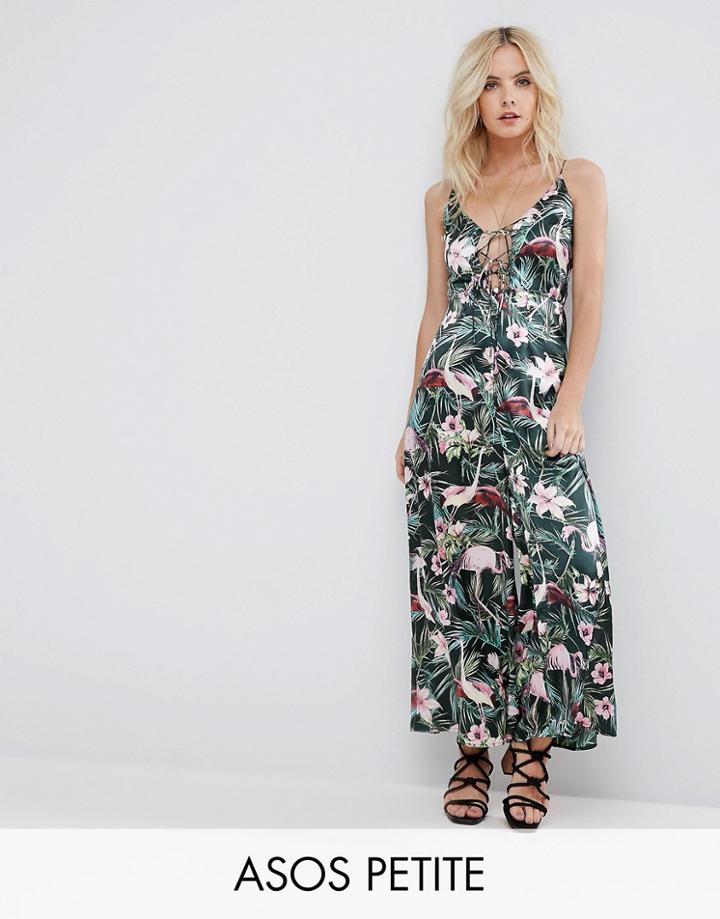 Asos Petite Cami Satin Jumpsuit With Lace Up In Floral Print - Multi