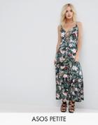 Asos Petite Cami Satin Jumpsuit With Lace Up In Floral Print - Multi