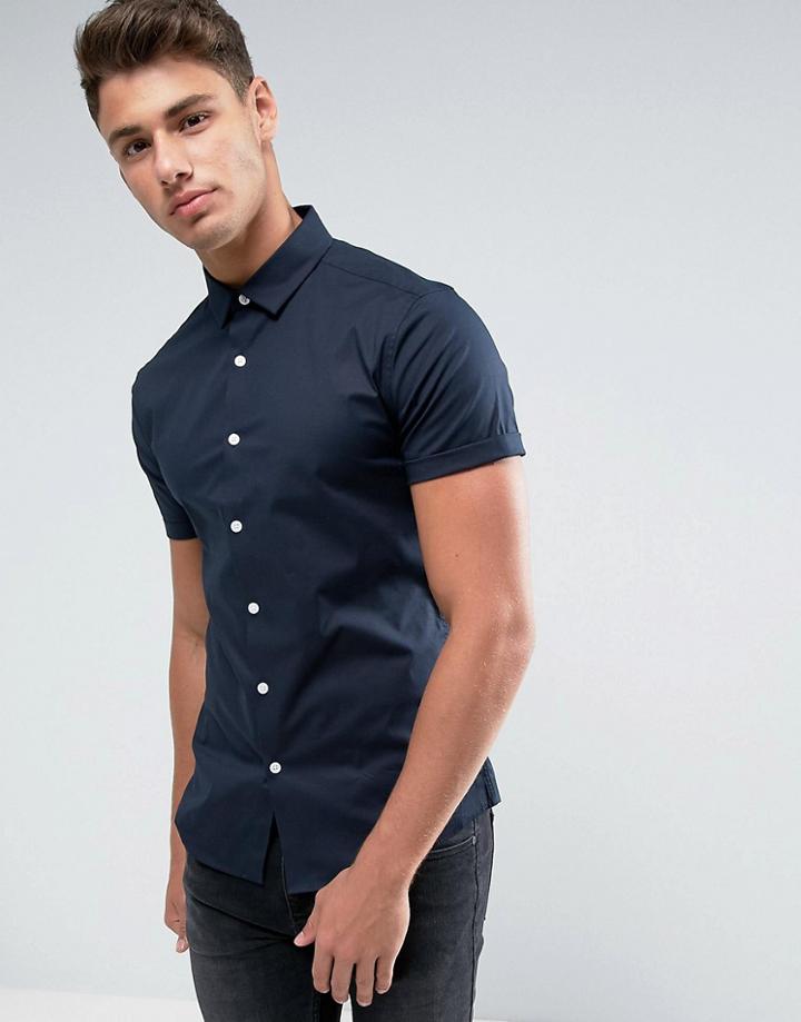 Asos Skinny Shirt In Navy - Navy