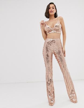 New Age Rebel Sequin Embellished Cropped Top And Flared Pants Set