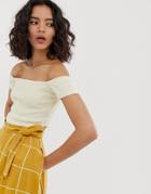 Native Youth Bardot Top In Rib - Cream