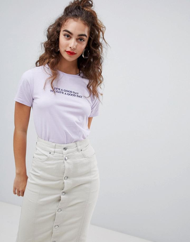 New Look Good Day Slogan Tee - Purple
