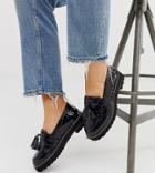 Asos Design Wide Fit Meze Chunky Fringed Leather Loafers In Black