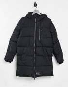 Bershka Longline Padded Puffer Jacket In Black-grey