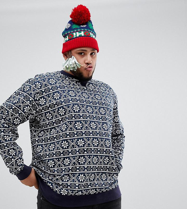 Duke King Size Christmas Fairisle Jumper In Navy - Navy