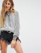 Honey Punch Cold Shoulder Oversized Sweater - Gray