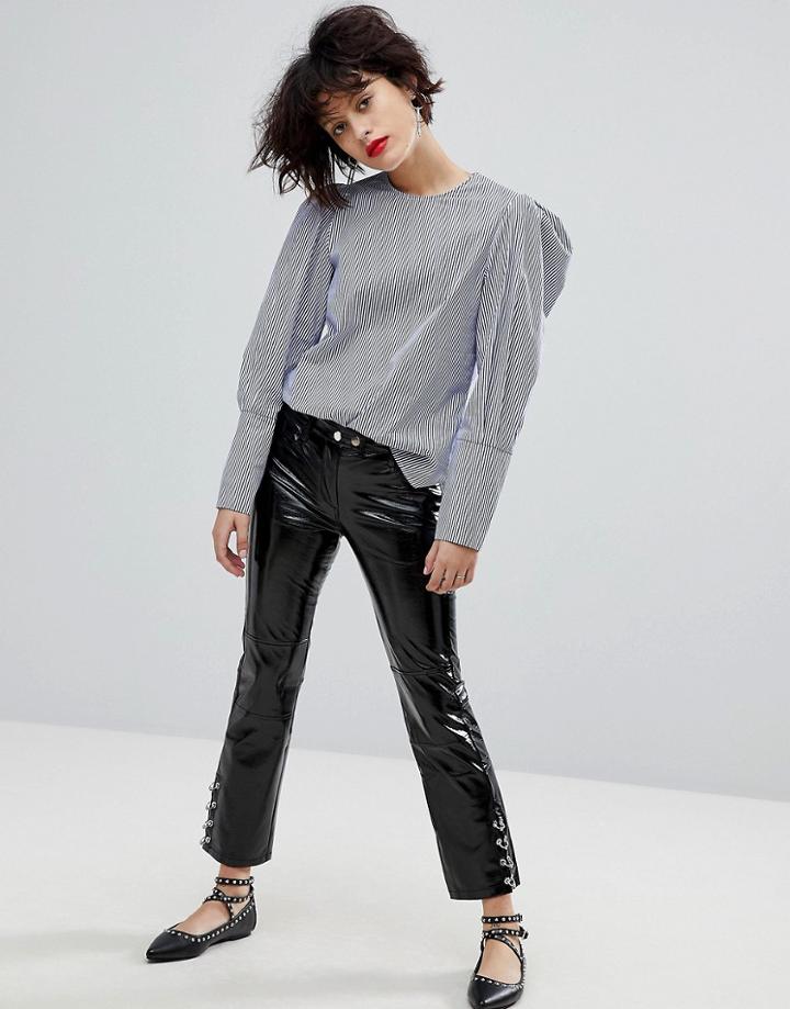 Mango Zip Detail Faux Leather Pants - Black