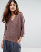 Selected Liva Mohair Wool Blend 3/4 Sleeve Sweater - Pink