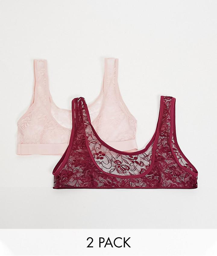 Tutti Rouge Fuller Bust 2-pack Lace Cropped Bralettes In Blush And Wine-multi