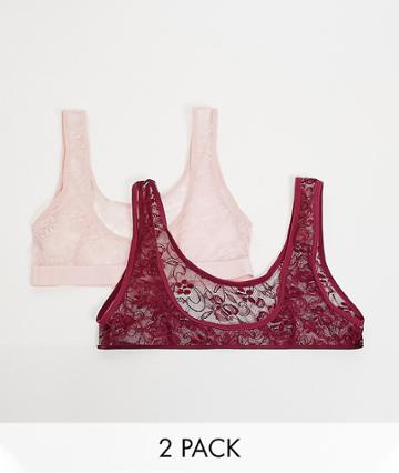 Tutti Rouge Fuller Bust 2-pack Lace Cropped Bralettes In Blush And Wine-multi
