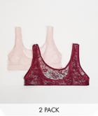 Tutti Rouge Fuller Bust 2-pack Lace Cropped Bralettes In Blush And Wine-multi