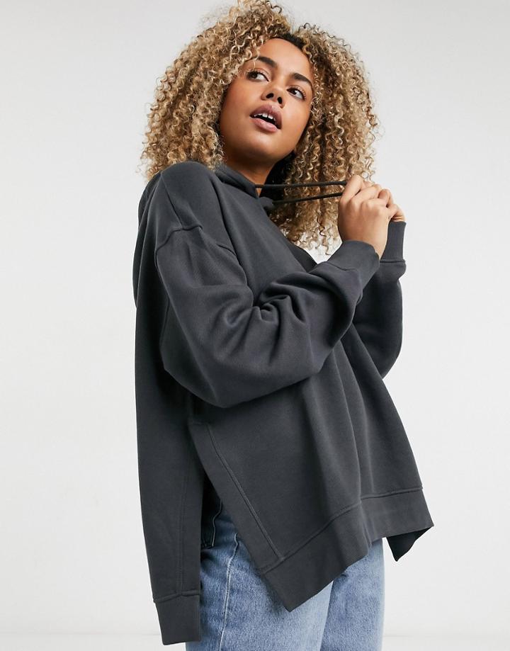 Weekday Marcie Longline Organic Cotton Hoodie In Dark Gray-grey