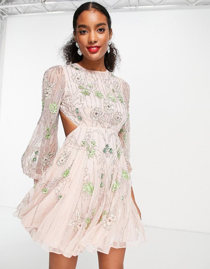 Asos Edition Floral Embellished Mini Dress With Cut Out Back-pink