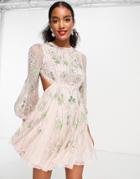 Asos Edition Floral Embellished Mini Dress With Cut Out Back-pink