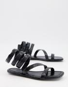 Asos Design Forcefield Flat Sandals In Black Snake