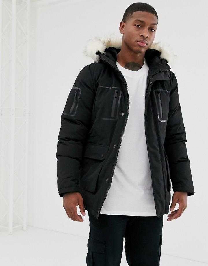 Religion Parka Jacket With Detachable Faux Fur Hood In Black