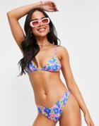 Weekday Recycled Polyester Blend Triangle Bikini Top In Abstract Floral-multi