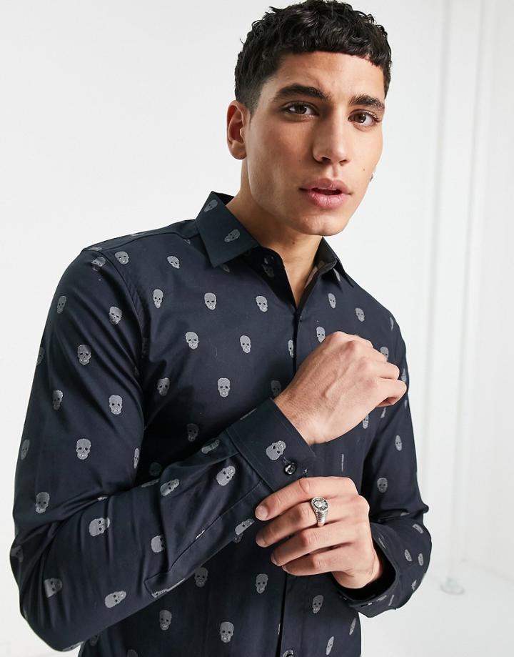 Bolongaro Trevor All Over Skull Skinny Fit Print Shirt-black