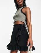 Topshop Ruffle Wrap Mini Skirt In Black
