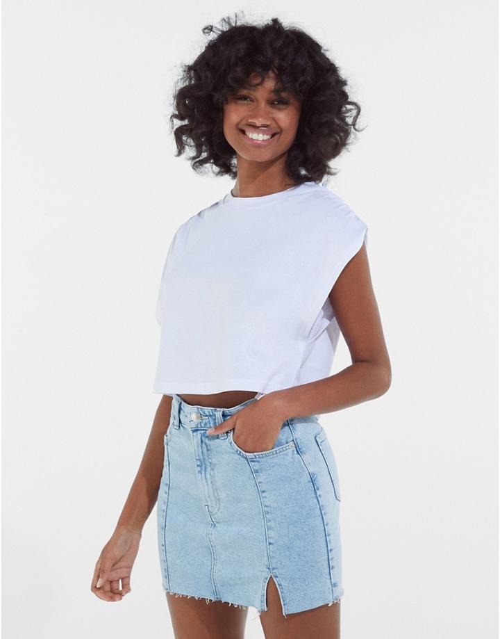 Bershka Organic Cotton Pleated Shoulder Detail Tank In White