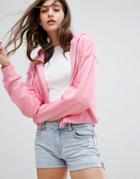 Bershka Cropped Zip Up Hoodie - Pink