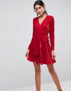Asos Velvet Wrap Mini Dress - Red