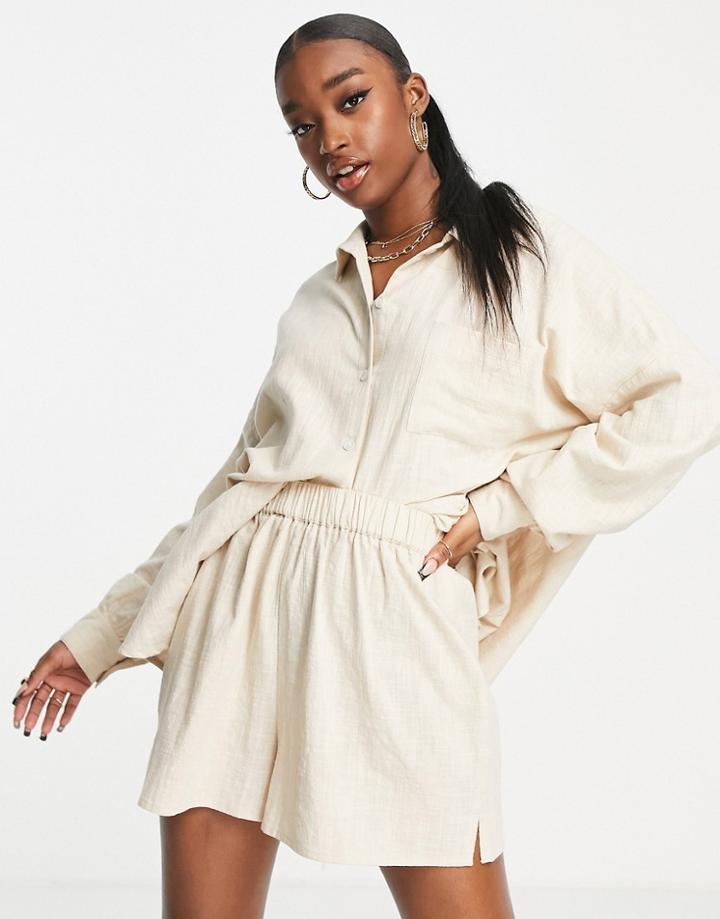 Asos Design Oversized Natural Beach Short In Natural-white