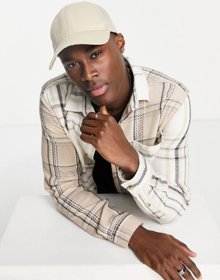 River Island Blocked Checked Shirt In Ecru-white