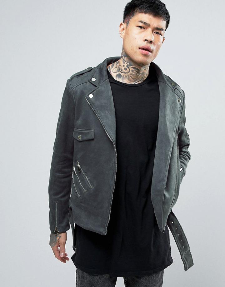 Sixth June Suedette Biker Jacket In Blue - Blue