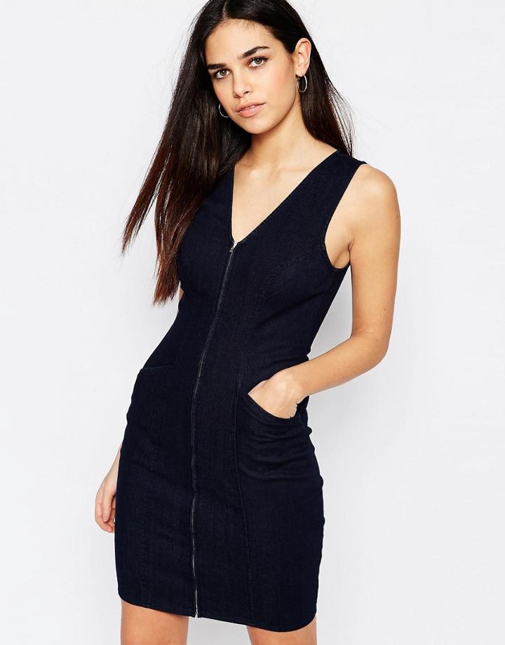 Warehouse Denim Zip Through Dress - Mid Wash