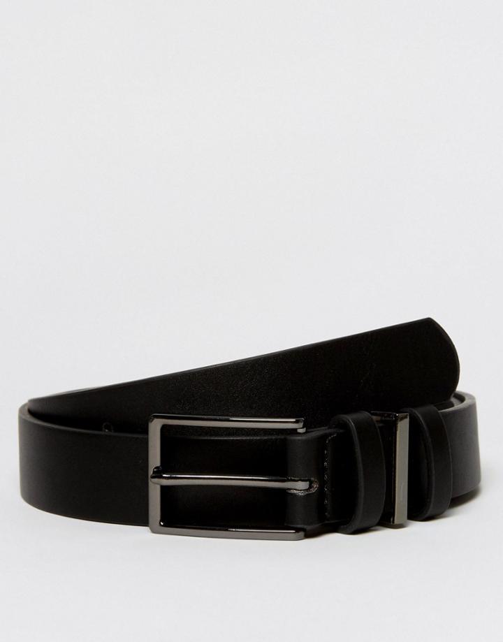 Asos Smart Slim Belt In Black Faux Leather With Triple Keeper - Black