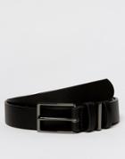 Asos Smart Slim Belt In Black Faux Leather With Triple Keeper - Black