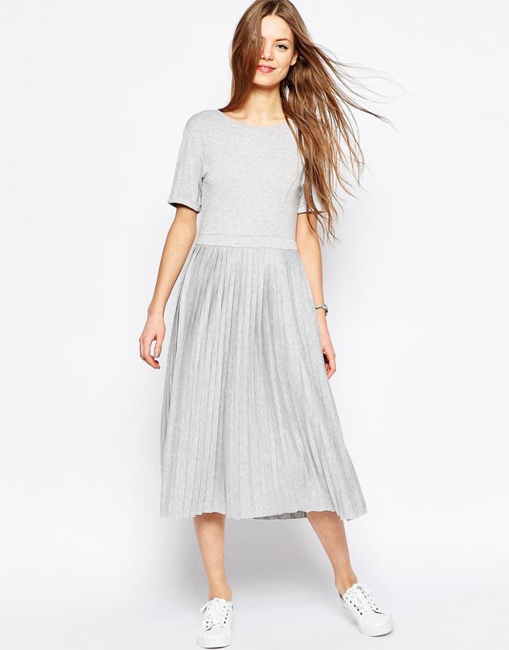 Asos Pleated Midi Dress - Gray