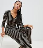 Bershka Striped Tie Waist Jumpsuit