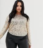 Asos Design Curve Long Sleeve Top With Sequin Embellishment - Gold